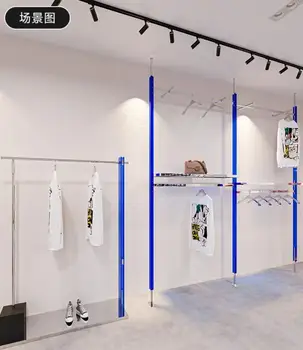 Напольный стеллаж для выставки товаров в магазине одежды из нержавеющей стали с лампой, светящейся синим акриловым стеллажом для выставки товаров