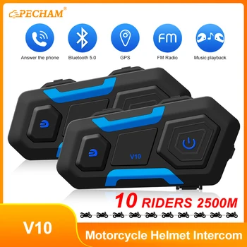V10 Мотоциклетный Шлем Беспроводная Bluetooth-Гарнитура 5.0 BT 10 Райдеров Мотоциклетный Домофон Динамик 600 мАч Батарея FM Обмен Музыкой
