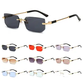 Прямоугольные солнцезащитные очки без оправы Для женщин и мужчин, модные солнцезащитные очки без оправы, ретро-оттенки, модные очки для путешествий, очки UV400