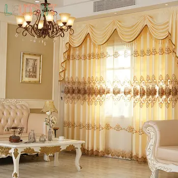 Шторы в европейском стиле для гостиной Столовой спальни Легкие Роскошные шторы с вышивкой Бежевый Желтый тюлевый балдахин с вышивкой