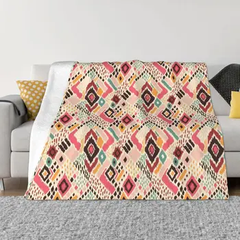 Фланелевые пледы Aztec Boho Ikat, Геометрические Фольклорные одеяла для кровати, Офисное Легкое одеяло