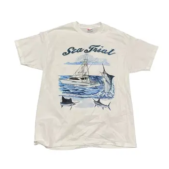 Винтажная футболка с морскими испытаниями 90-х, Лодочная рыба, мужская футболка L-образного кроя с длинными двусторонними рукавами