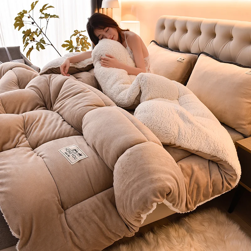 1 шт. однотонное стеганое одеяло 200x230 см для двуспальной кровати из плотного супер теплого бархата в виде снежинок 구스다운불불 Для зимы Queen/King Size 거위털불불