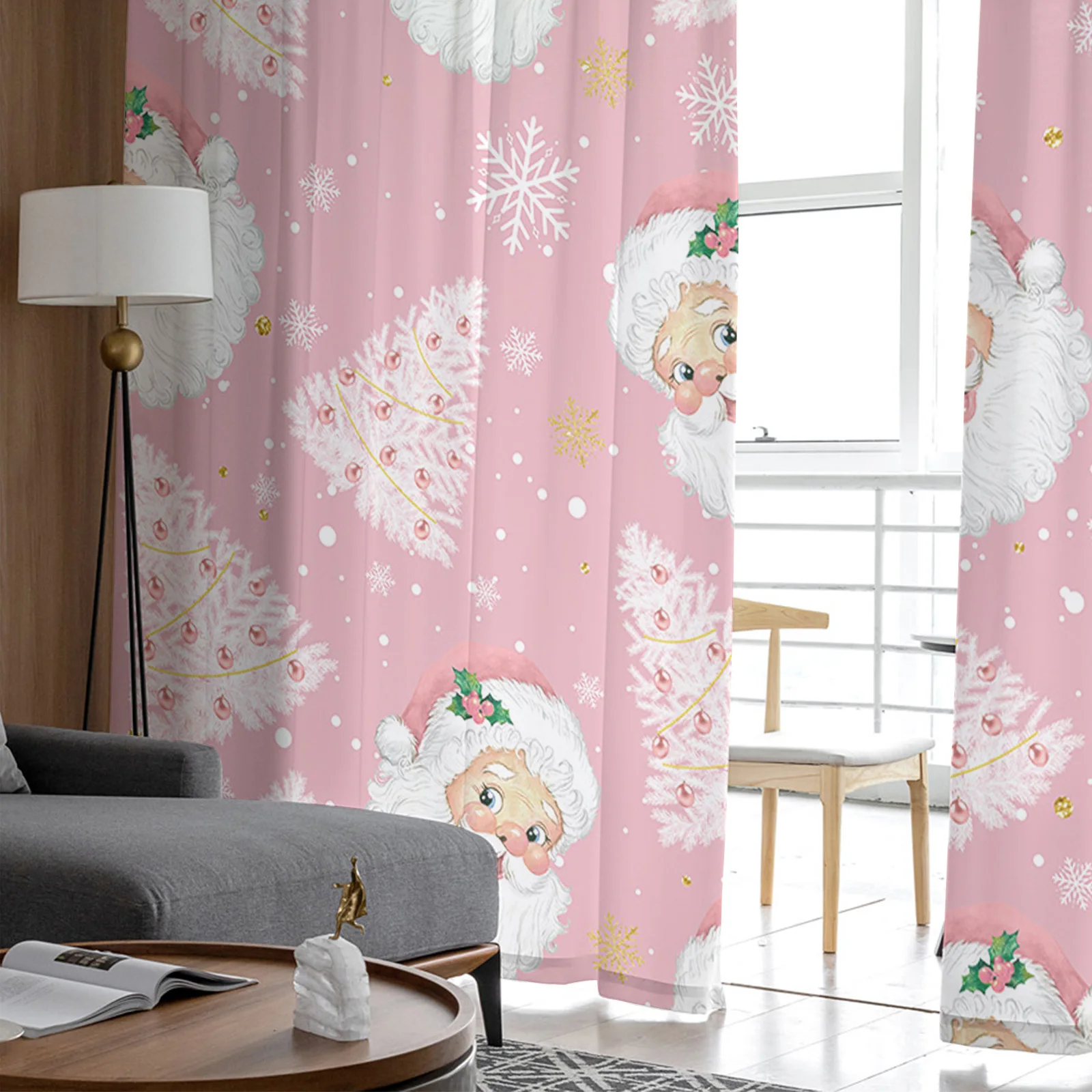 Рождественская Зимняя Розовая елка Санта Клауса, шифоновые занавески со снежинками для гостиной, спальни, кухонного декора, окна