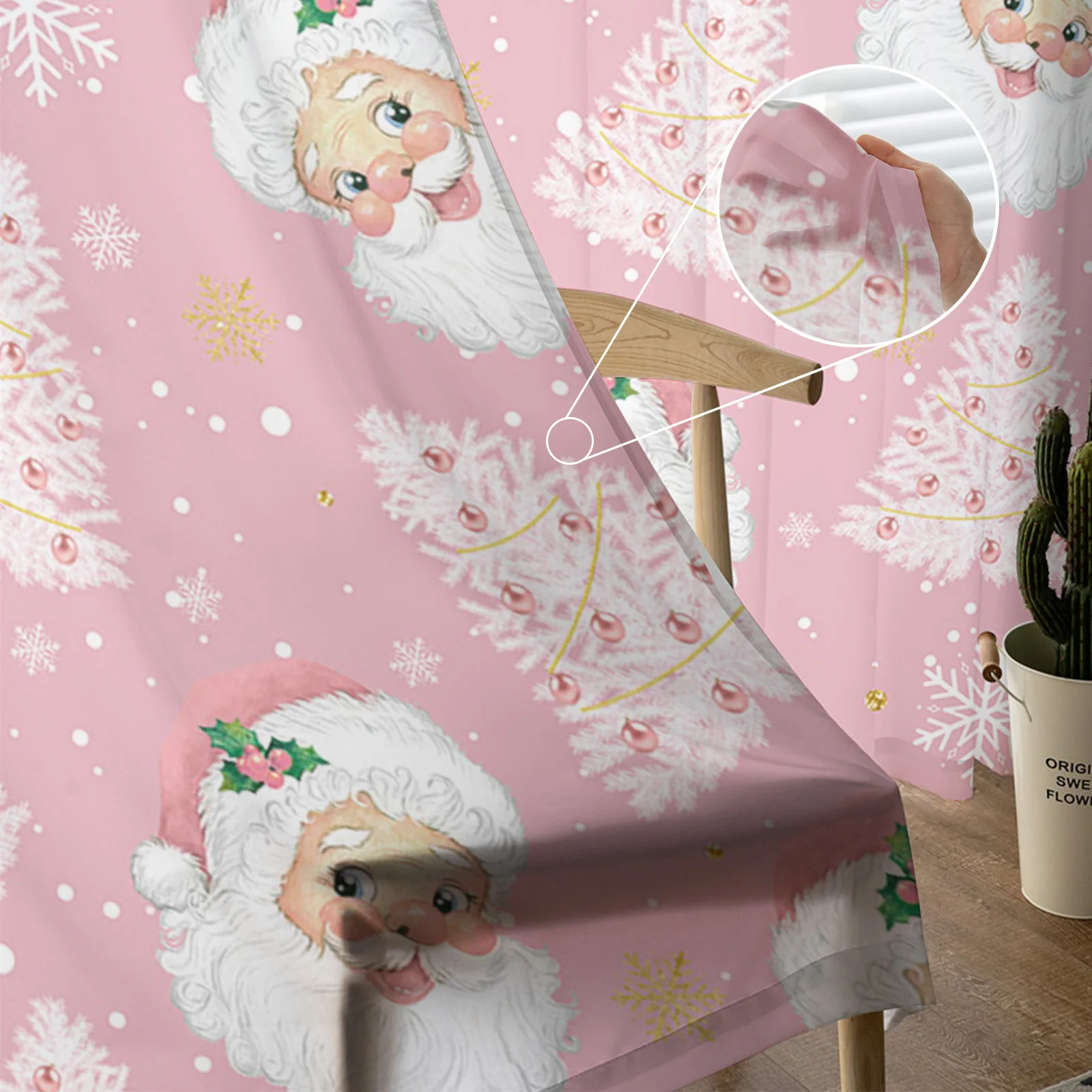 Рождественская Зимняя Розовая елка Санта Клауса, шифоновые занавески со снежинками для гостиной, спальни, кухонного декора, окна