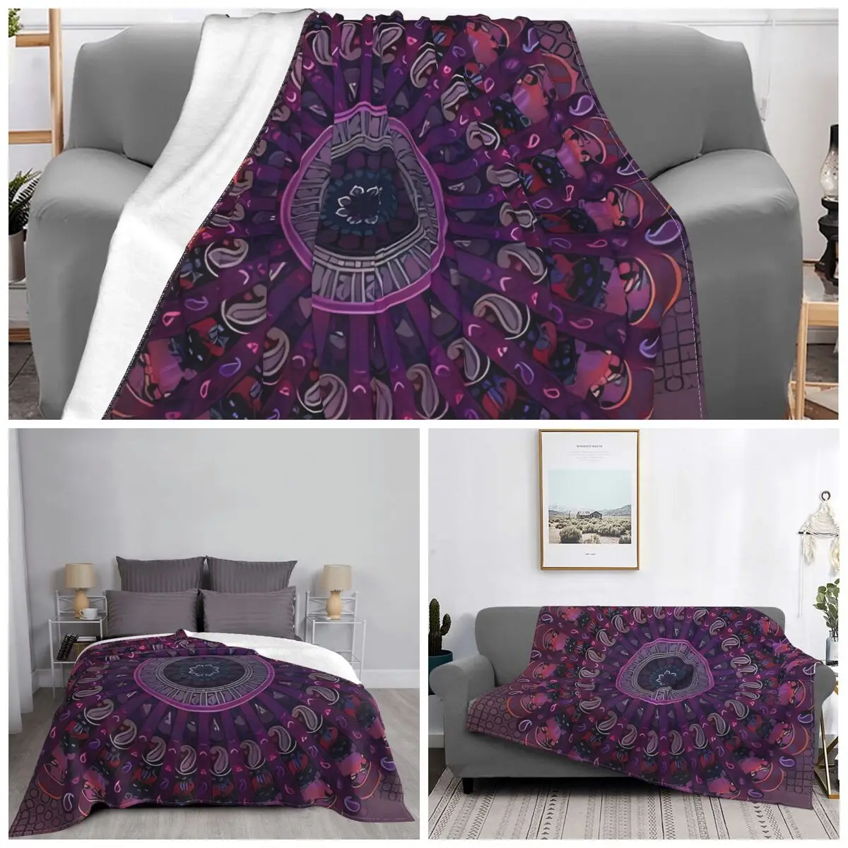 Фиолетовое одеяло с Мандалой, Супер Мягкое одеяло, Уютное Стильное Фланелевое постельное белье, одеяло, Гостиная, спальня, Кровать, диван